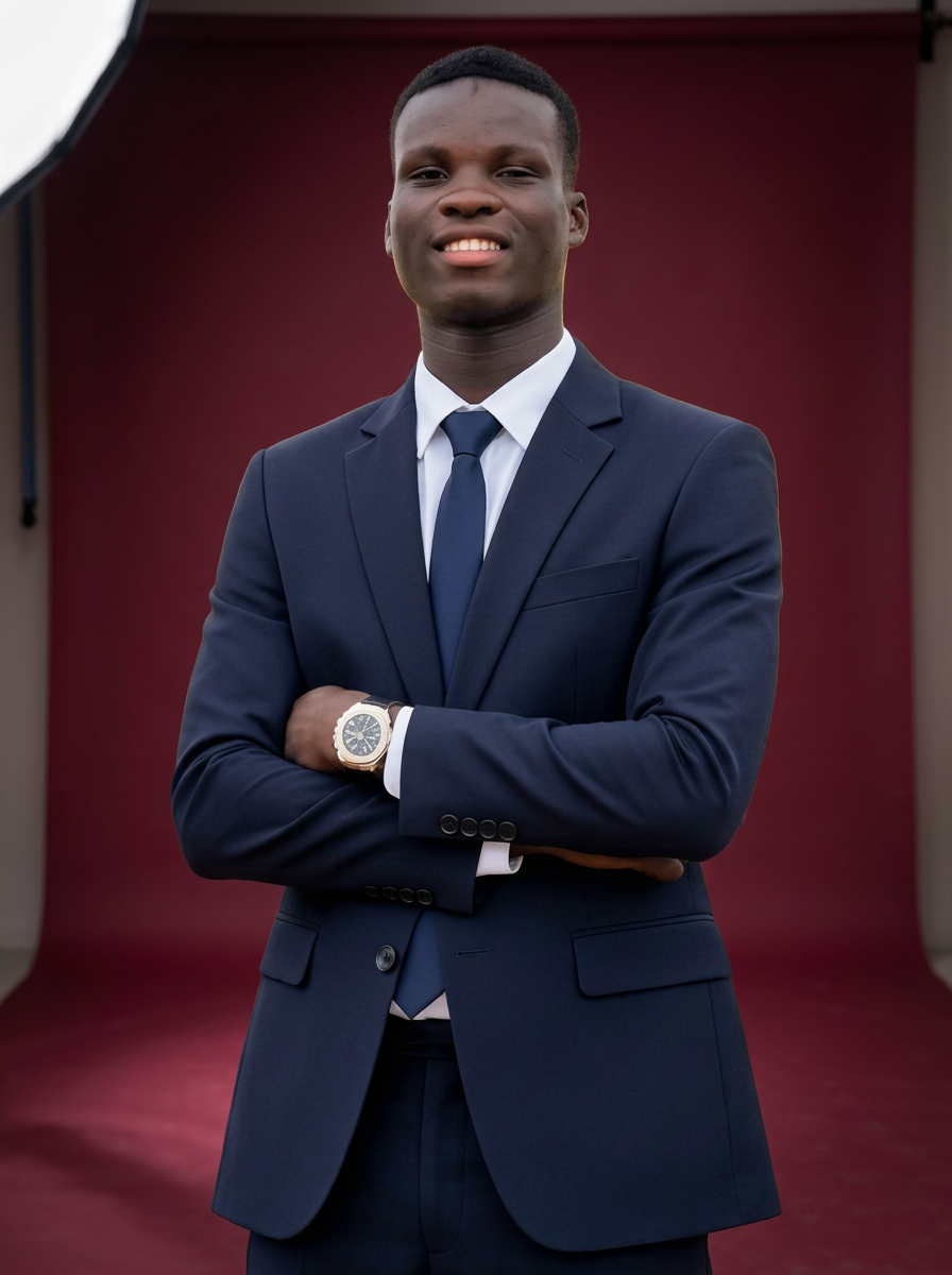 Toheeb A., founder of TopsyQuill, photographed in a studio